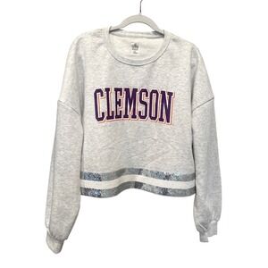 Gameday Couture Clemson Tigers Gray Collegiate Sweatshirt ACC Sequin Hem Sz L